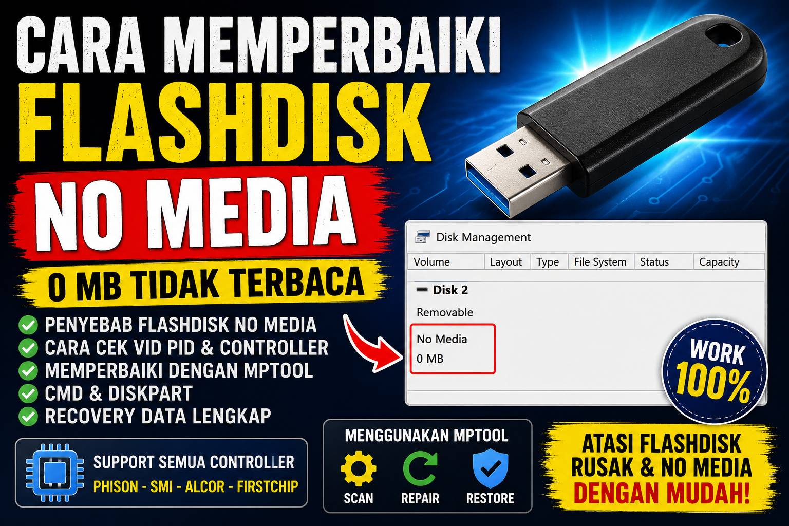 Cara Memperbaiki Flashdisk No Media 0 MB Tidak Terbaca Menggunakan MPTool dan CMD Lengkap