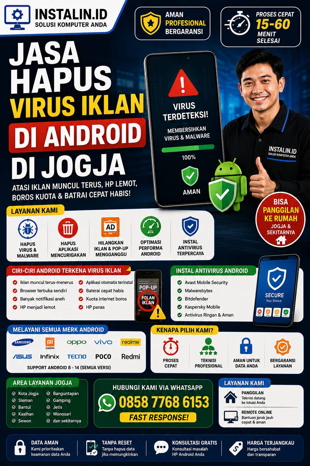 Jasa Hapus Virus Iklan di Android di Jogja cepat aman profesional bisa panggilan oleh Instalin.id