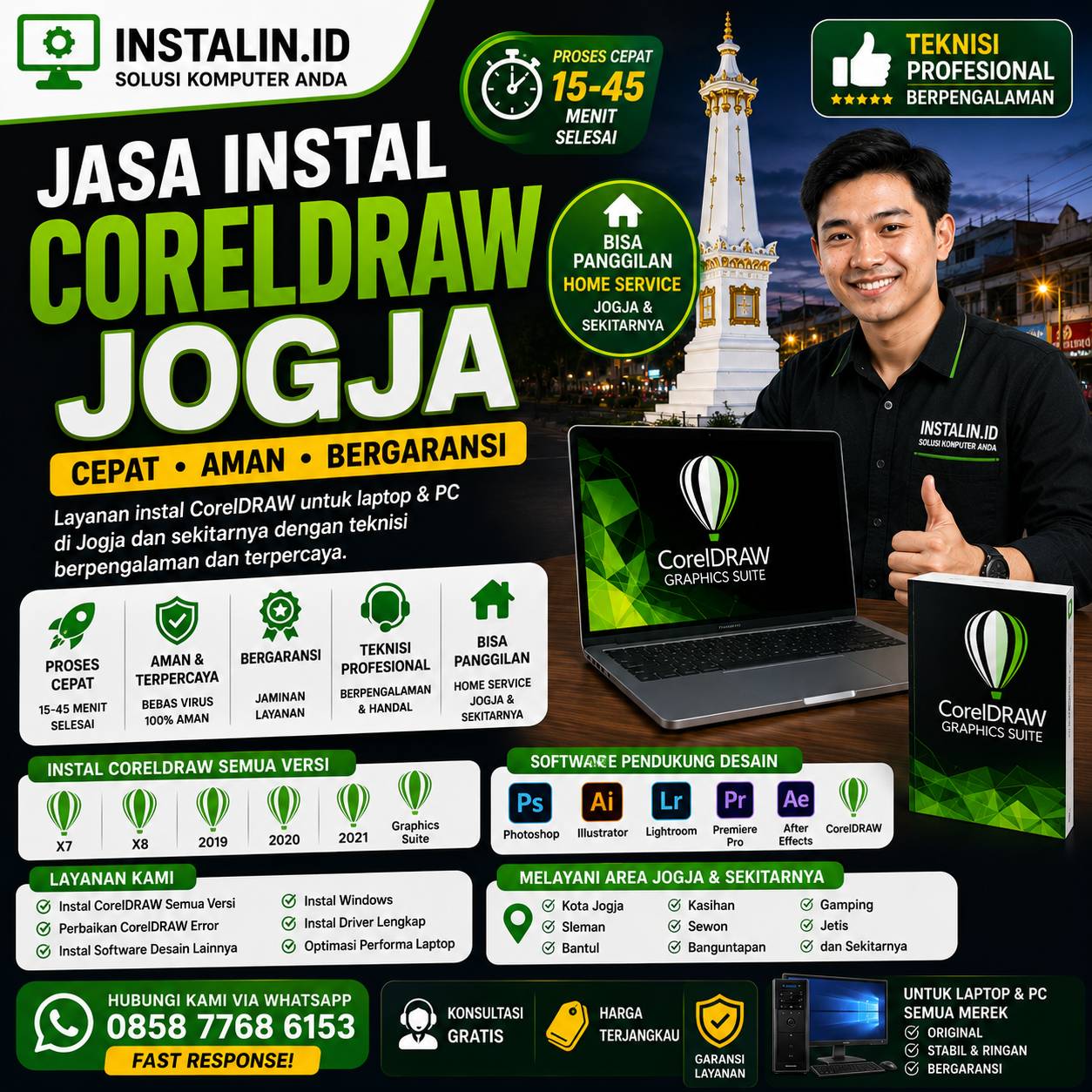 Jasa Instal CorelDRAW Jogja profesional cepat aman bergaransi bisa panggilan oleh Instalin.id