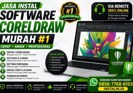 Banner Jasa Instal Software CorelDRAW Murah #1 dari Instalin.id untuk instal CorelDRAW, aktivasi lisensi, instal font, dan perbaikan error via remote online.