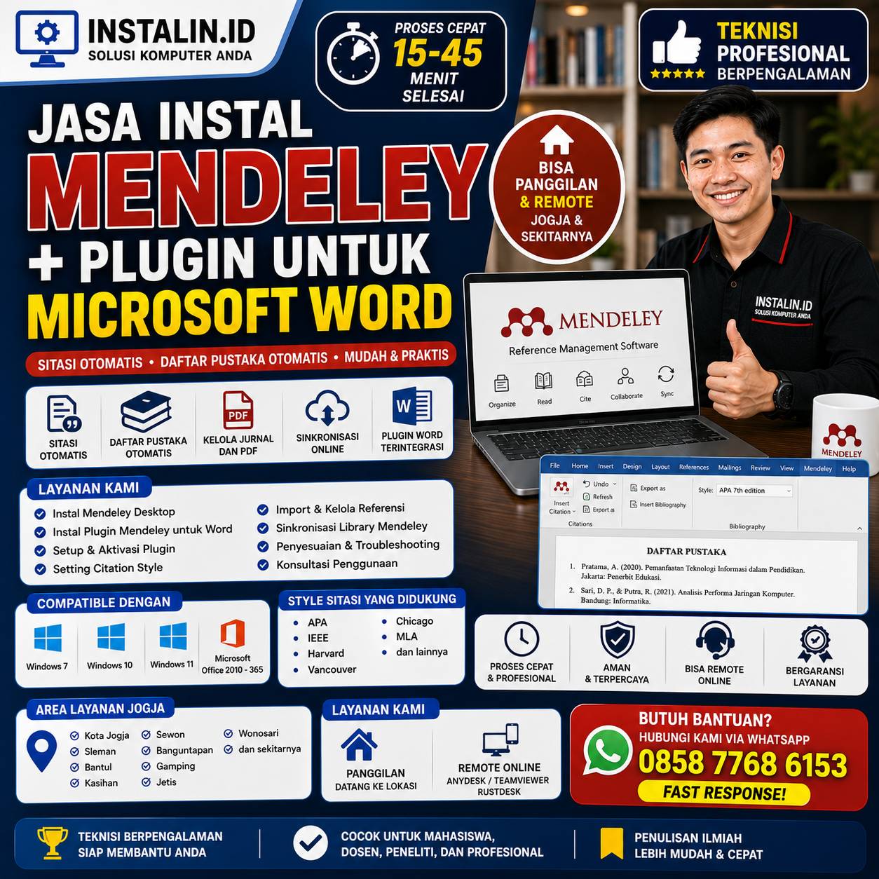 Jasa Instal Mendeley + Plugin untuk Microsoft Word cepat aman profesional bisa remote online oleh Instalin.id