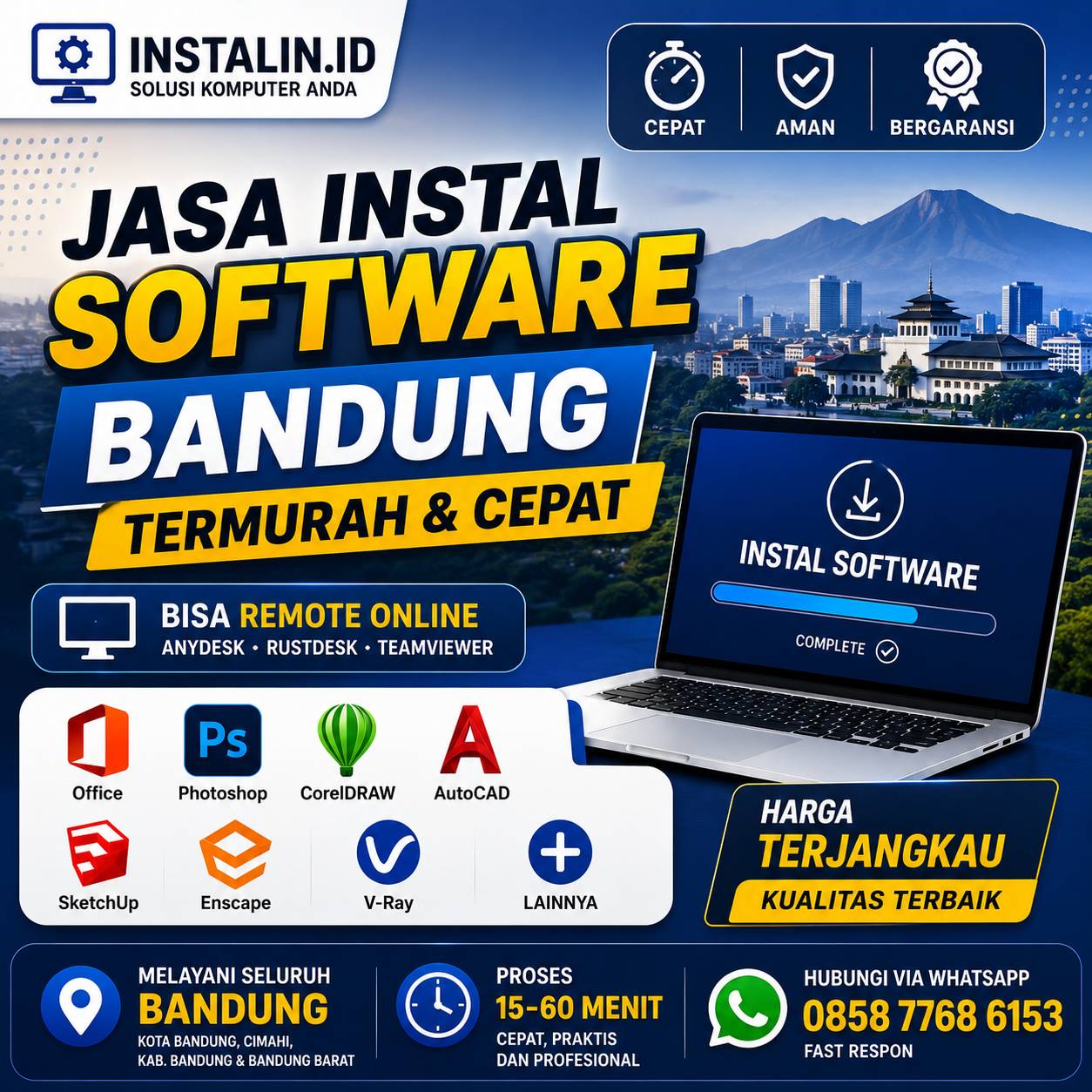 Jasa Instal Software Bandung termurah dan cepat bisa remote online untuk laptop dan PC oleh Instalin.id