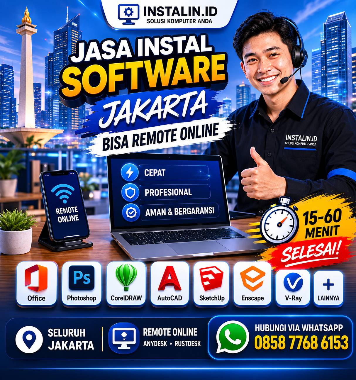 Jasa Instal Software Jakarta bisa remote online cepat aman bergaransi oleh Instalin.id