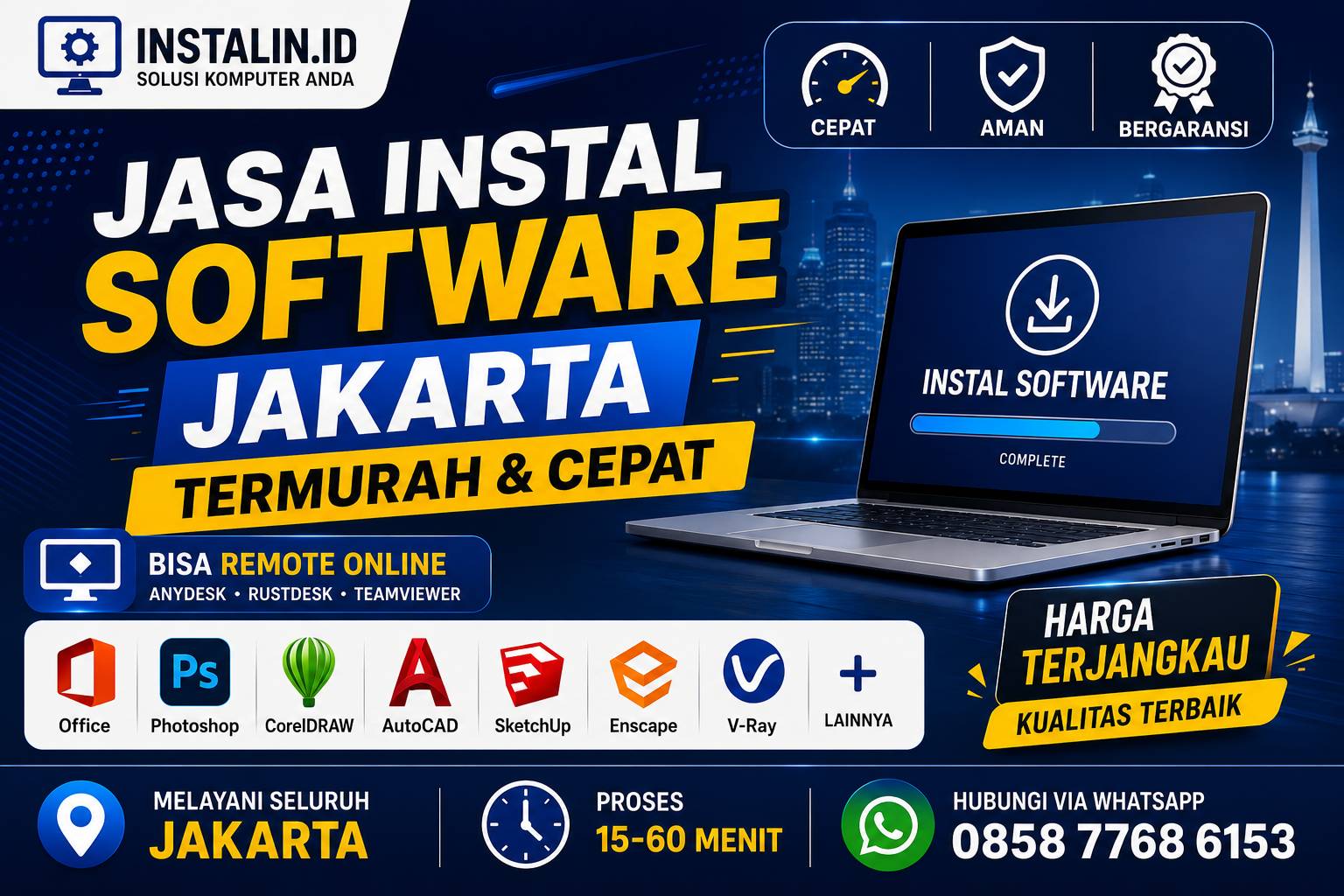 Jasa Instal Software Jakarta termurah dan cepat bisa remote online untuk laptop dan PC oleh Instalin.id