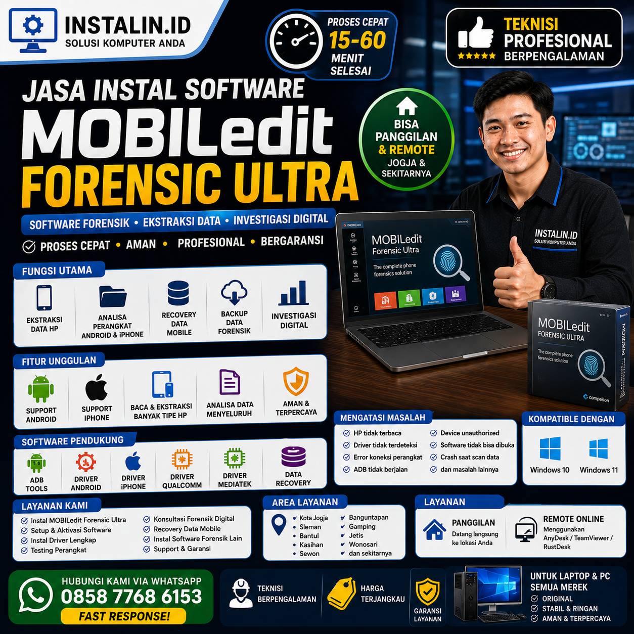 Jasa Instal Software MOBILedit Forensic Ultra profesional cepat aman bergaransi bisa remote online oleh Instalin.id