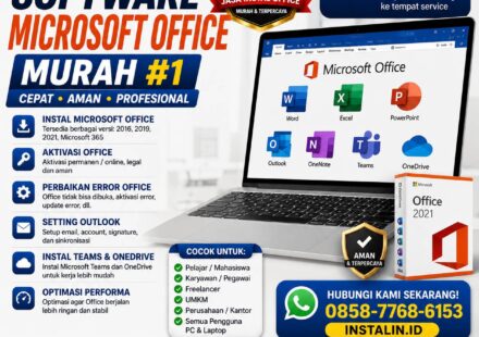 Banner Jasa Instal Software Microsoft Office Murah #1 dari Instalin.id untuk instal Office, aktivasi, setting Outlook, dan perbaikan error via remote online.