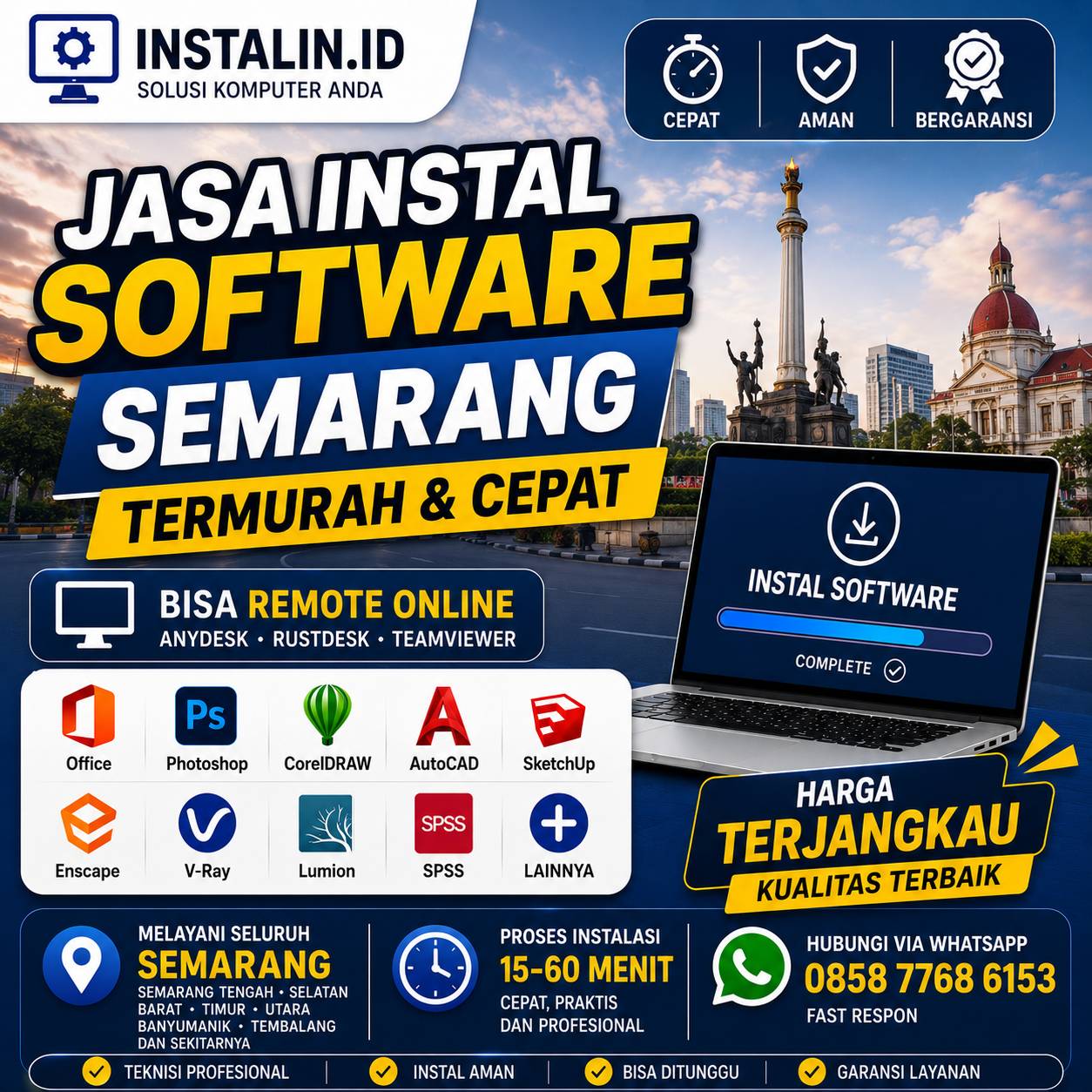Jasa Instal Software Semarang termurah dan cepat bisa remote online untuk laptop dan PC oleh Instalin.id