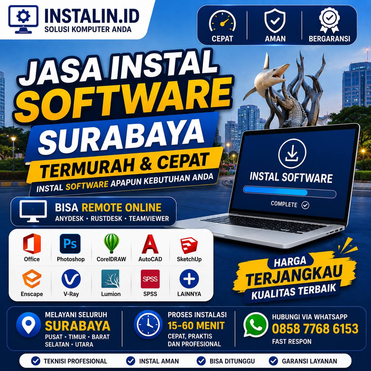 Jasa Instal Software Surabaya termurah dan cepat bisa remote online untuk laptop dan PC oleh Instalin.id