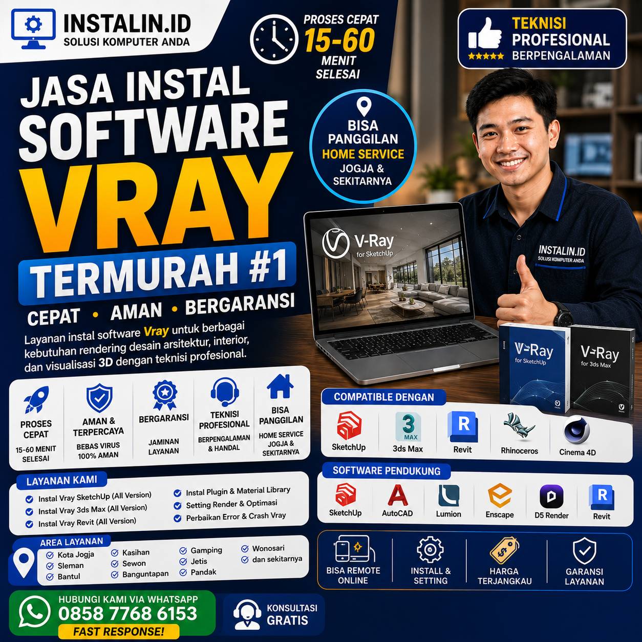 Jasa Instal Software Vray Termurah #1 cepat aman bergaransi bisa remote online oleh Instalin.id