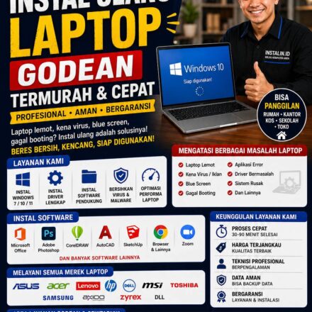 Jasa Instal Ulang Laptop Godean termurah dan cepat profesional bergaransi bisa panggilan oleh Instalin.id