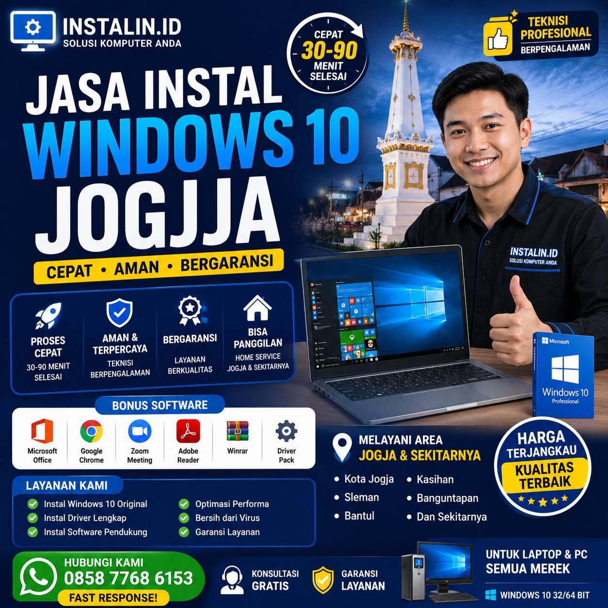 Jasa Instal Windows 10 Jogja profesional cepat aman bergaransi bisa panggilan oleh Instalin.id