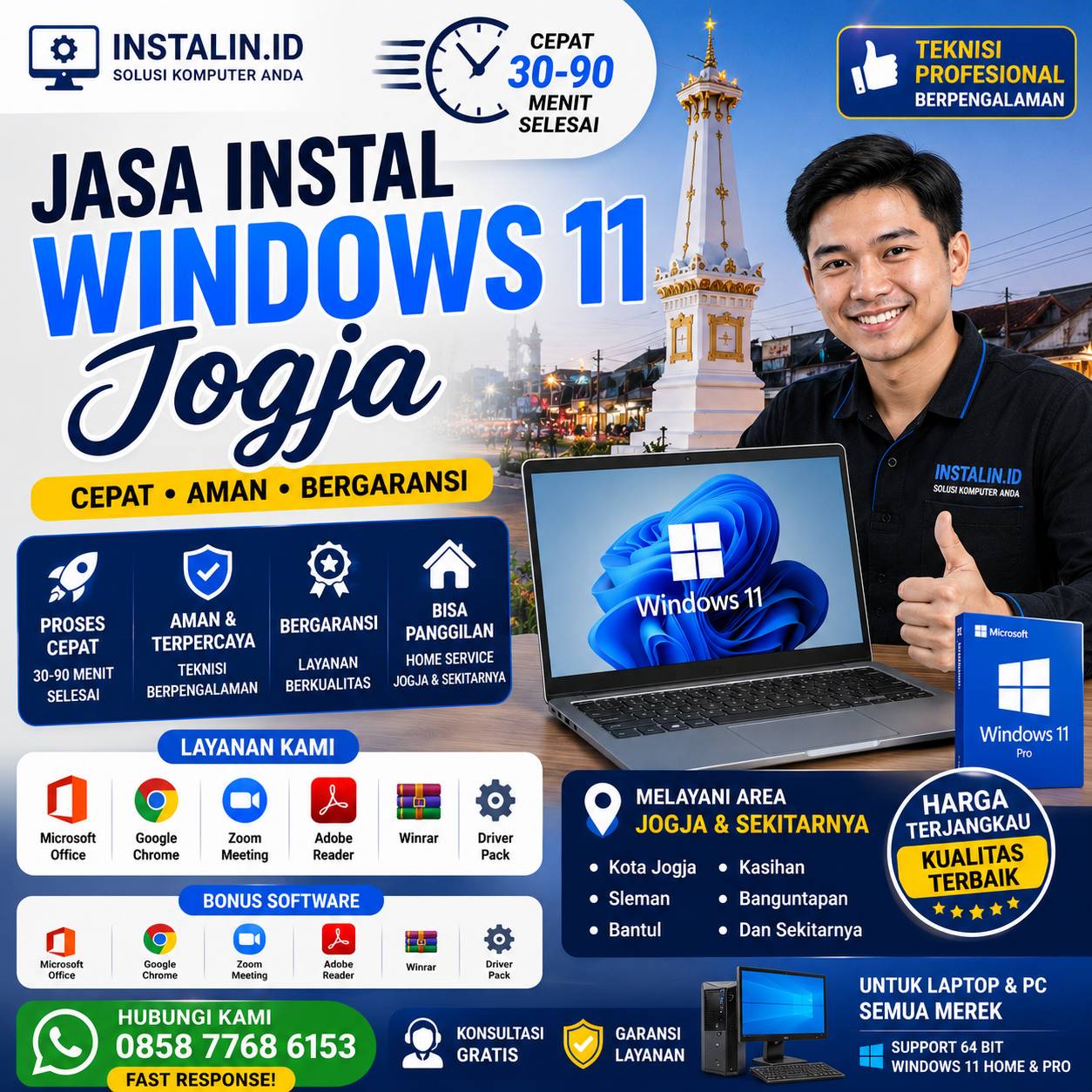 Jasa Instal Windows 11 Jogja profesional cepat aman bergaransi bisa panggilan oleh Instalin.id