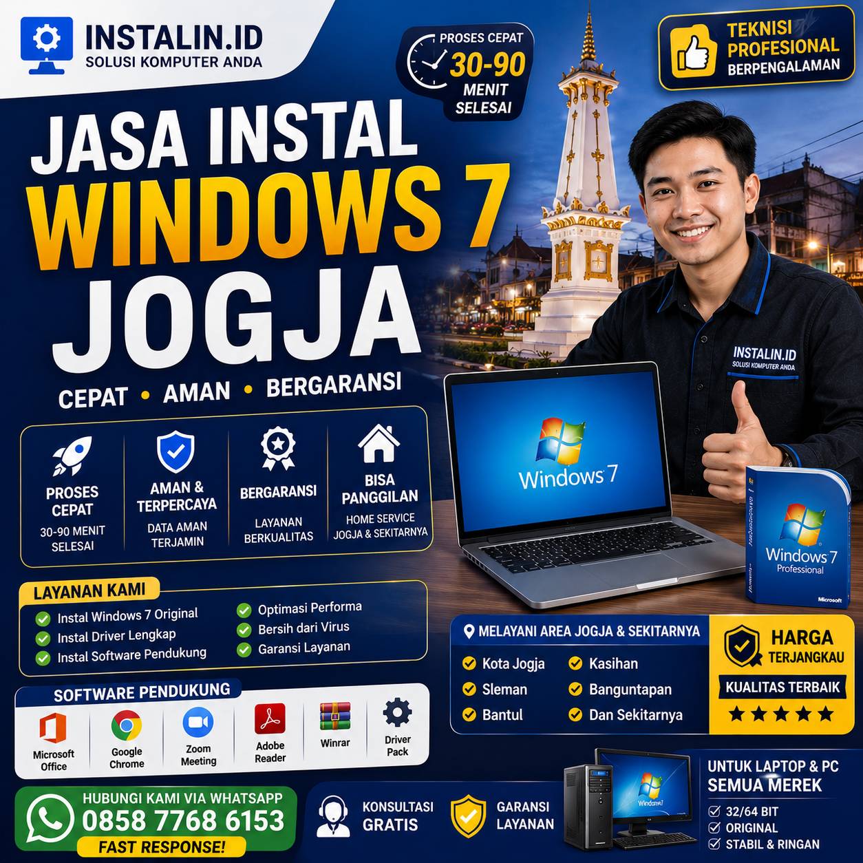 Jasa Instal Windows 7 Jogja profesional cepat aman bergaransi bisa panggilan oleh Instalin.id