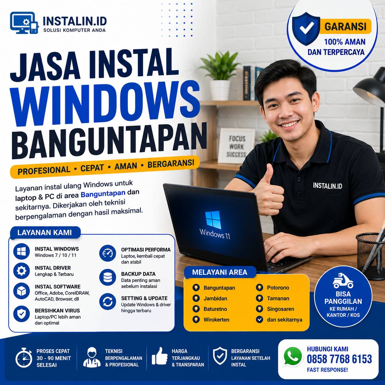 Jasa Instal Windows Banguntapan profesional cepat aman bergaransi bisa panggilan oleh Instalin.id