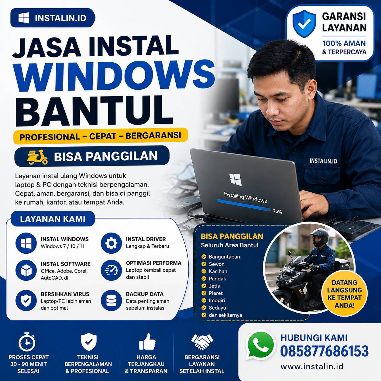 Jasa Instal Windows Bantul profesional bisa panggilan cepat bergaransi oleh Instalin.id