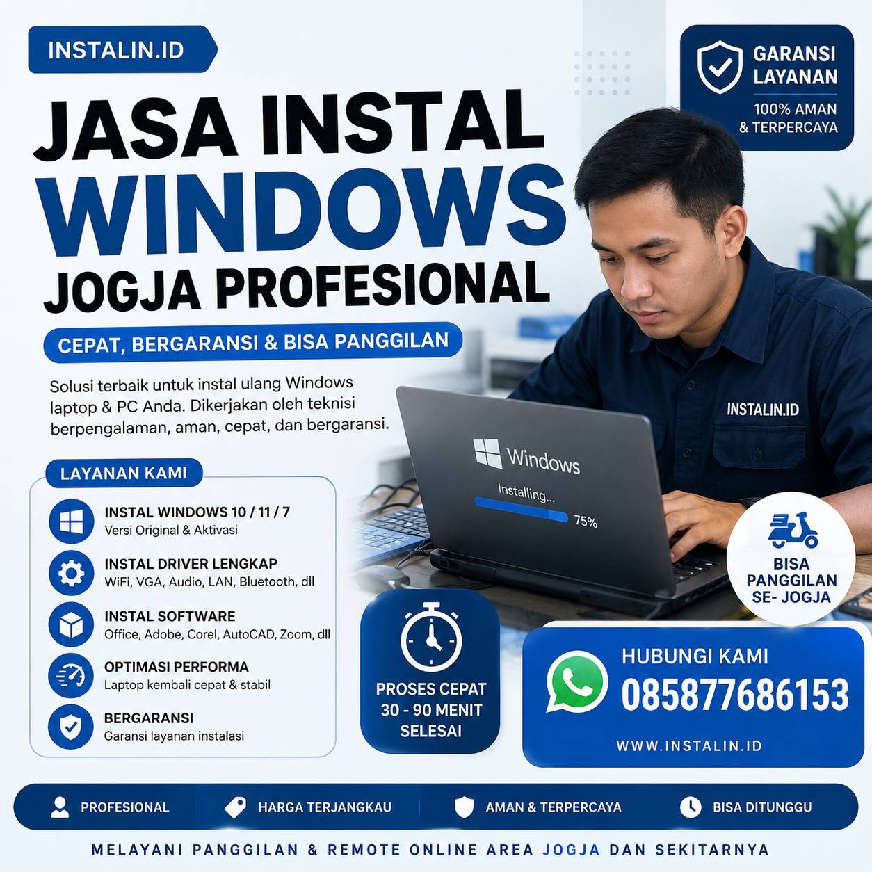 Jasa Instal Windows Jogja profesional cepat bergaransi bisa panggilan oleh Instalin.id WA 085877686153