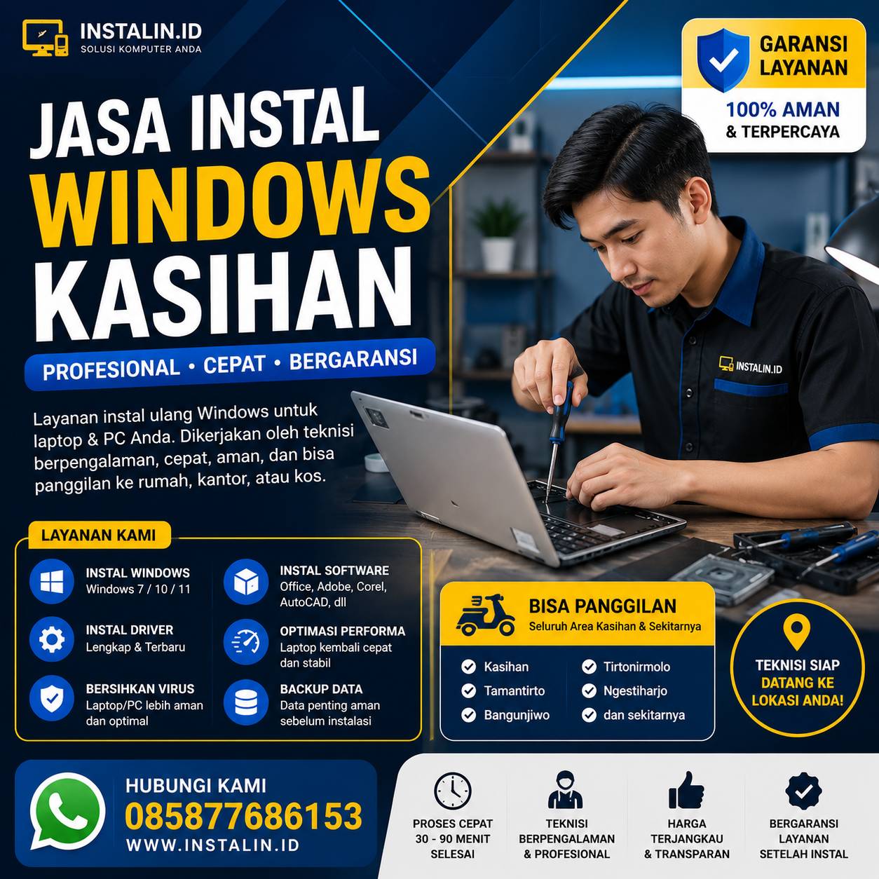 Jasa Instal Windows Kasihan profesional cepat aman bergaransi bisa panggilan oleh Instalin.id