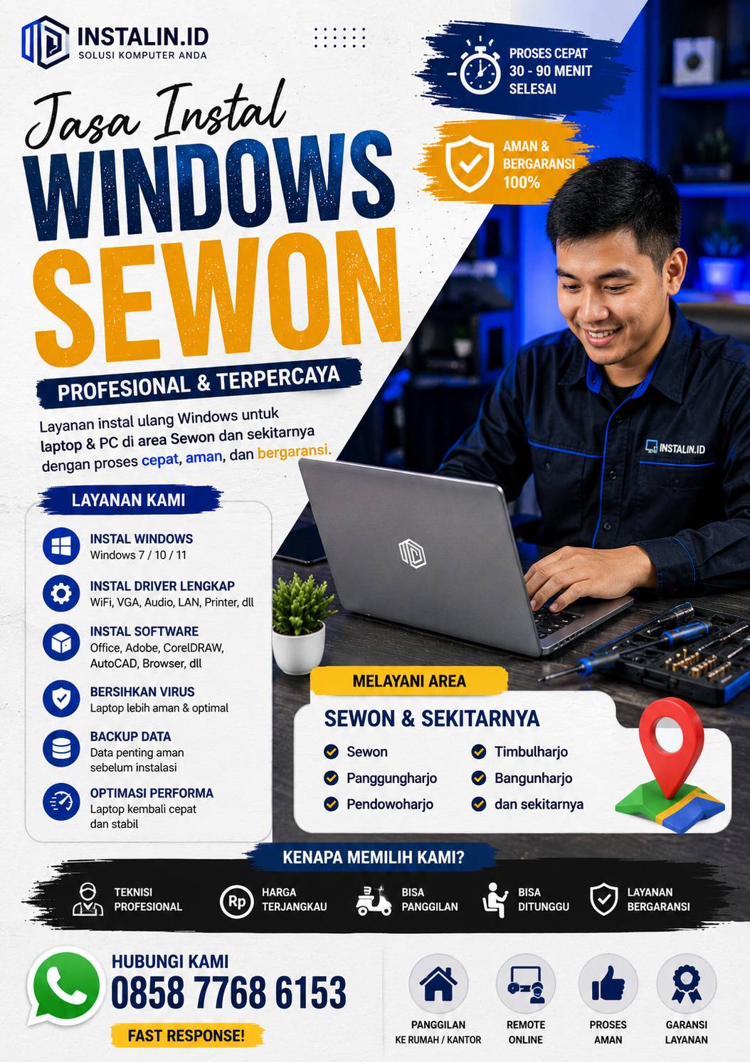 Jasa Instal Windows Sewon profesional cepat aman bergaransi bisa panggilan oleh Instalin.id