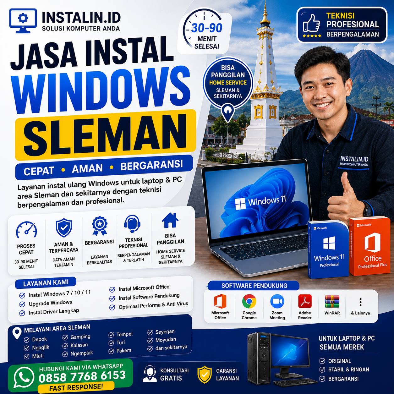 Jasa Instal Windows Sleman profesional cepat aman bergaransi bisa panggilan oleh Instalin.id