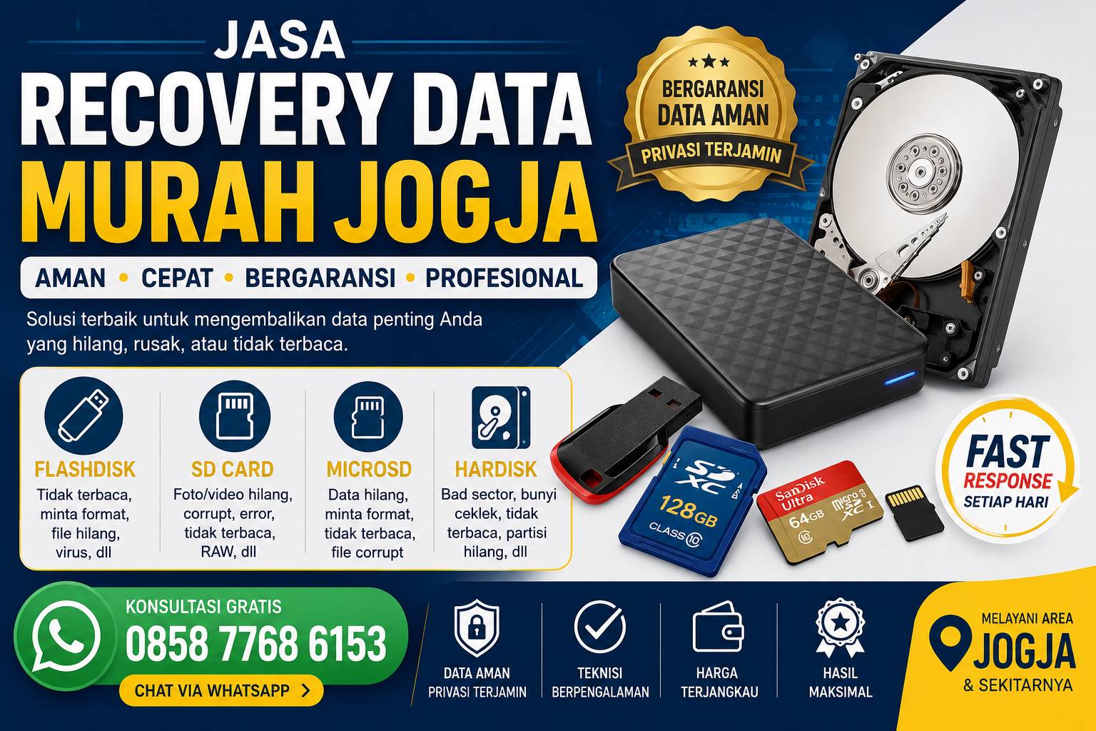 Jasa Recovery Data Murah Jogja untuk flashdisk SD card microSD dan harddisk rusak aman cepat bergaransi profesional
