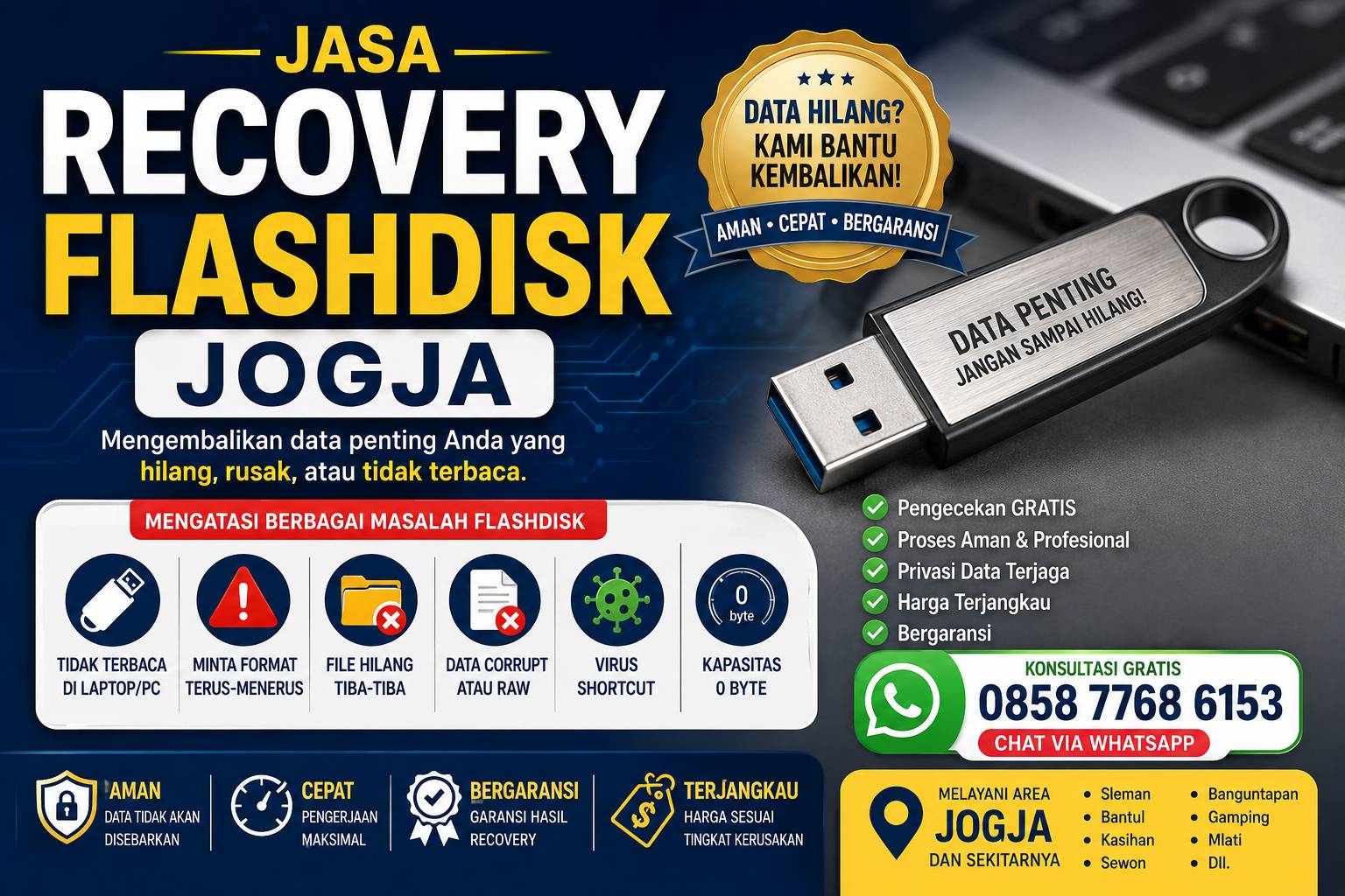 Jasa Recovery Flashdisk Jogja aman cepat bergaransi untuk flashdisk tidak terbaca dan data hilang