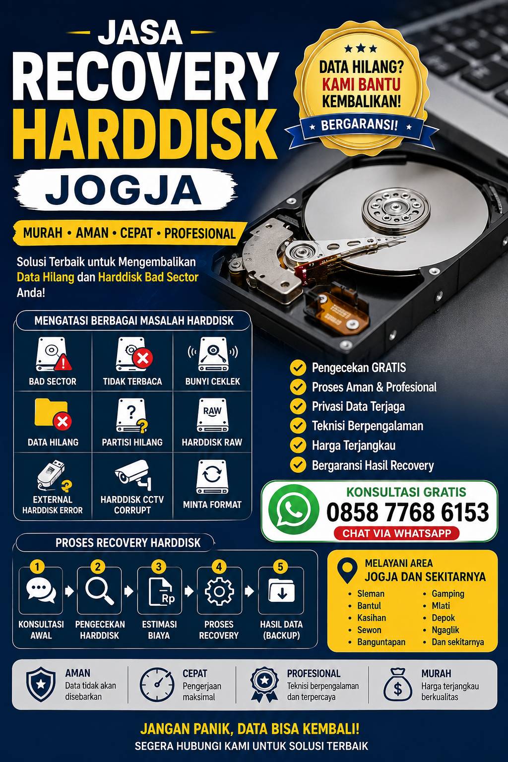 Jasa Recovery Harddisk Jogja murah untuk data hilang harddisk bad sector dan tidak terbaca
