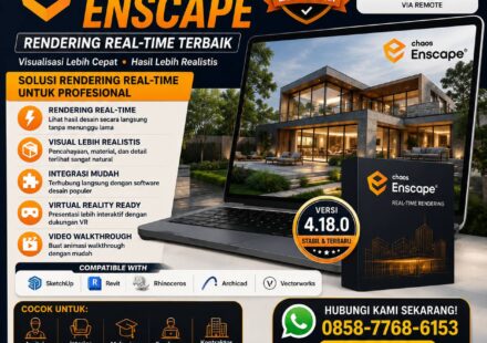 Banner jual Chaos Enscape original untuk rendering real-time profesional dengan support instalasi dan aktivasi via remote dari Instalin.id.