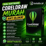 Poster promosi jual Software CorelDRAW murah anti blokir oleh Instalin.id dengan desain hijau modern dan layanan instalasi profesional via WhatsApp 085877686153.