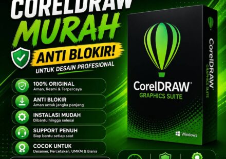 Poster promosi jual Software CorelDRAW murah anti blokir oleh Instalin.id dengan desain hijau modern dan layanan instalasi profesional via WhatsApp 085877686153.