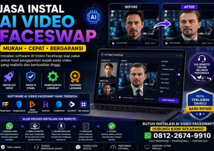 Jasa Instal AI Video FaceSwap Murah untuk PC dan laptop dengan layanan instalasi online seluruh Indonesia, cepat, aman, dan bergaransi.