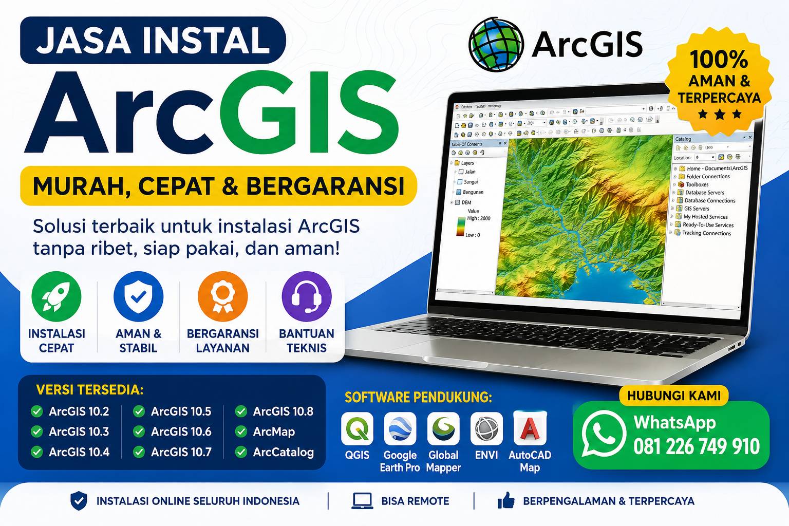 Jasa Instal ArcGIS Murah dan Bergaransi untuk Mahasiswa, Peneliti, dan Profesional GIS dengan layanan online seluruh Indonesia.