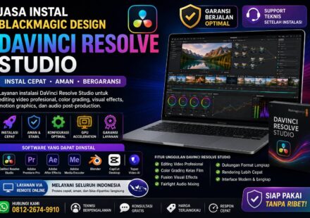 Jasa Instal Blackmagic Design DaVinci Resolve Studio untuk editing video profesional, color grading, visual effects, dan audio post-production secara online seluruh Indonesia.