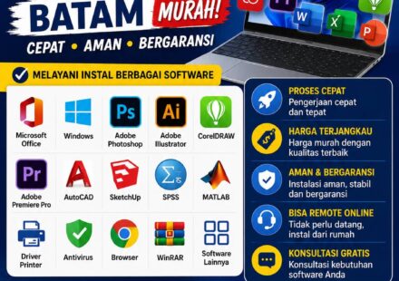 jasa instal software Batam murah melayani instal Microsoft Office, Photoshop, CorelDRAW, AutoCAD, SPSS, Adobe Premiere Pro, dan software lainnya dengan layanan online dan offline.