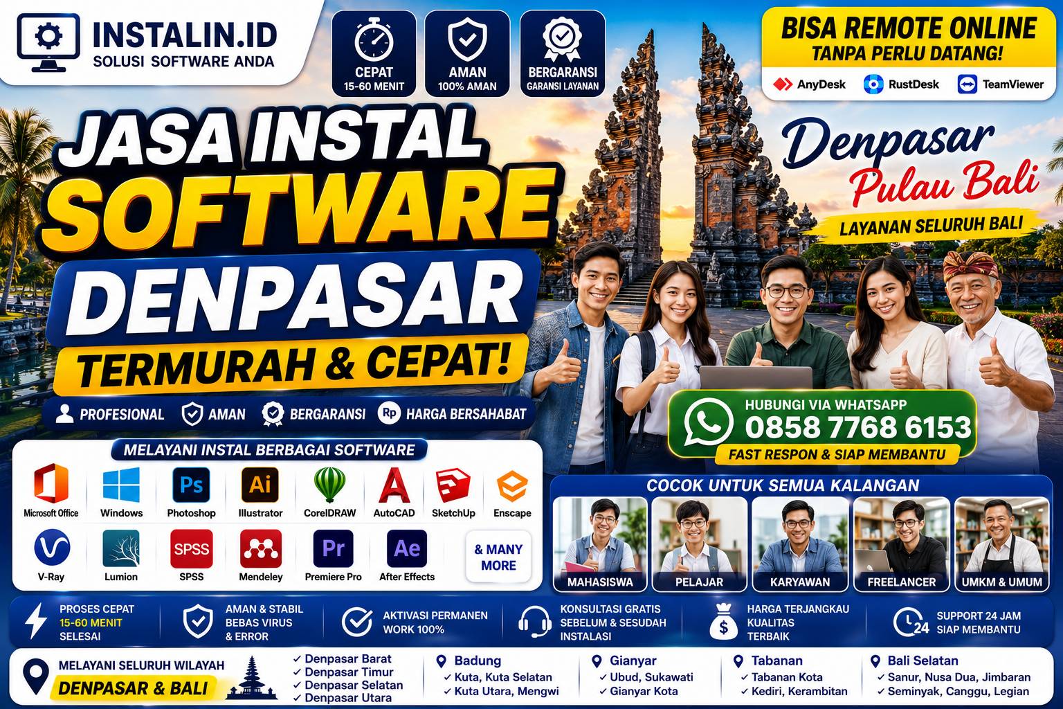 Jasa Instal Software Denpasar termurah dan cepat bisa remote online untuk laptop dan PC di Bali oleh Instalin.id
