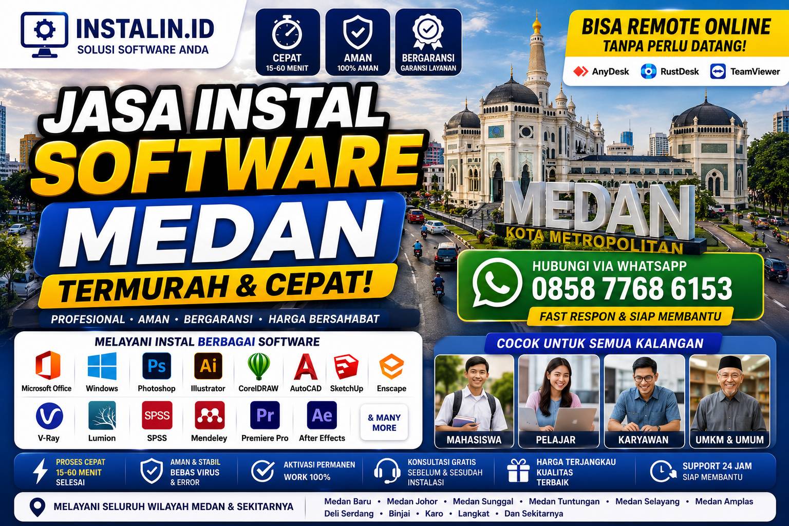 Jasa Instal Software Medan termurah dan cepat bisa remote online untuk laptop dan PC oleh Instalin.id