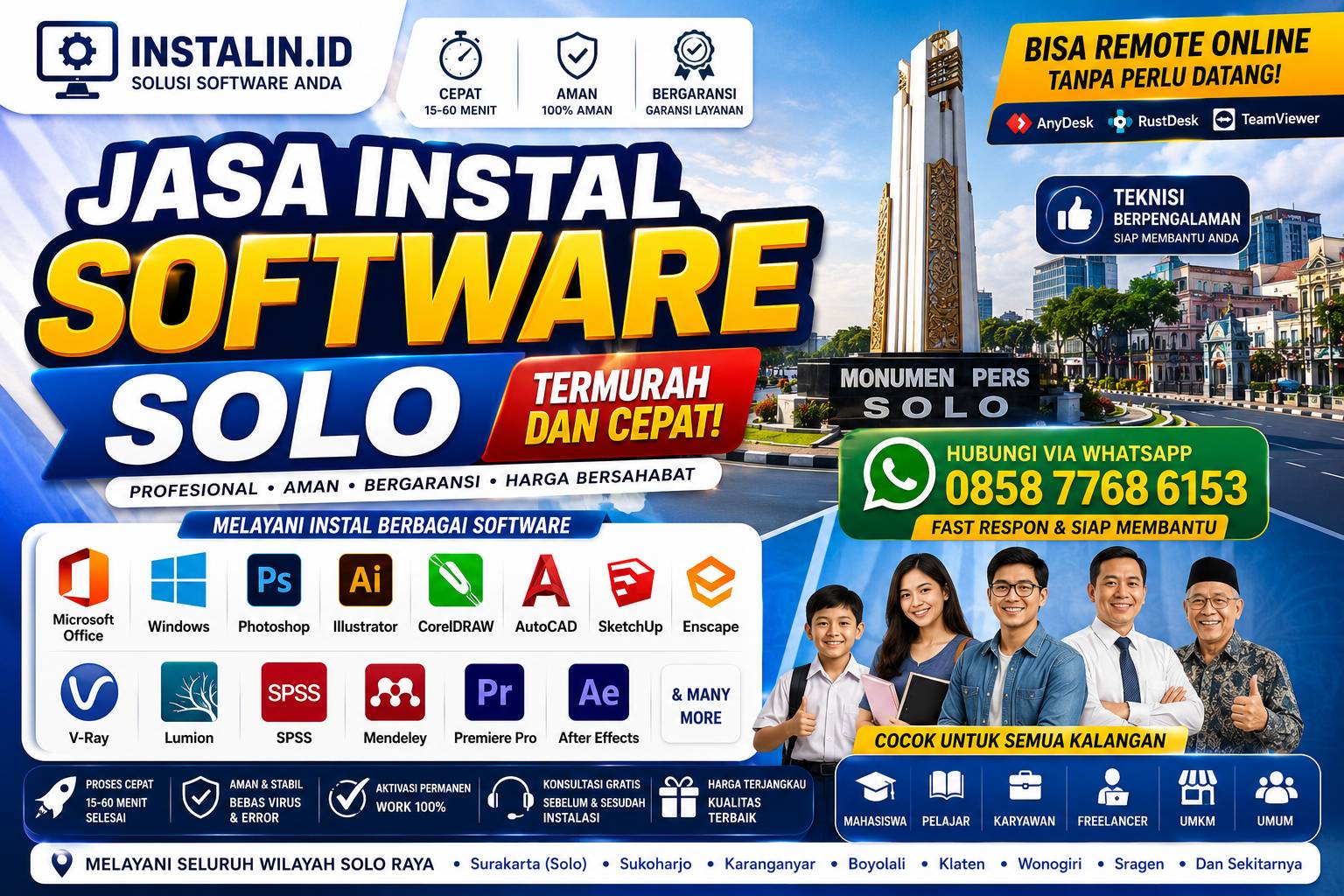 Jasa Instal Software Solo termurah dan cepat bisa remote online untuk laptop dan PC oleh Instalin.id