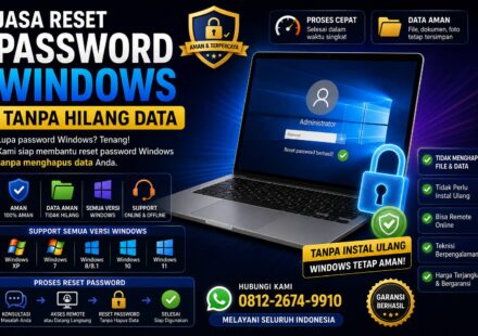 jasa reset password Windows tanpa instal ulang dan tanpa kehilangan file, dokumen, foto, maupun aplikasi.