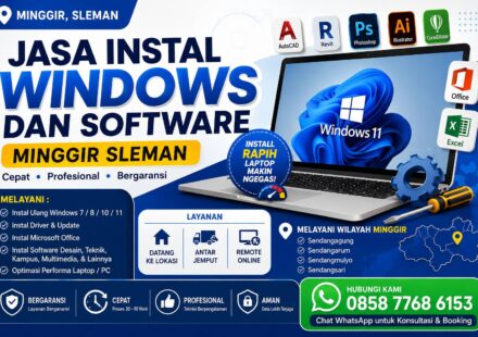 Jasa Instal Windows dan Software Minggir Sleman melayani instal ulang Windows, Microsoft Office, AutoCAD, Adobe, CorelDRAW, dan software lainnya dengan layanan panggilan serta remote online.