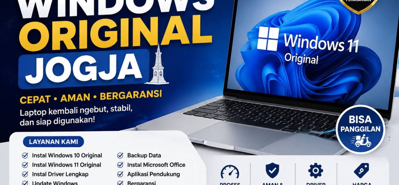 Jasa instal ulang Windows original Jogja oleh Tio Repair dengan layanan instal Windows 10 dan Windows 11 original, bergaransi, cepat, aman, serta bisa panggilan ke seluruh wilayah Yogyakarta.