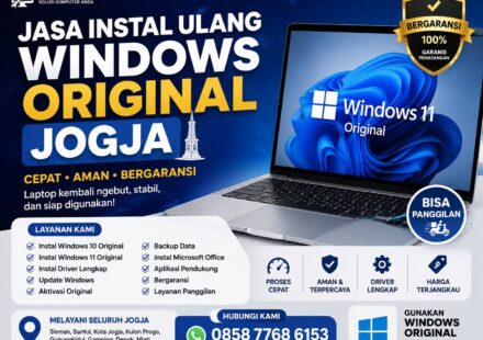 Jasa instal ulang Windows original Jogja oleh Tio Repair dengan layanan instal Windows 10 dan Windows 11 original, bergaransi, cepat, aman, serta bisa panggilan ke seluruh wilayah Yogyakarta.